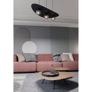 Sospensione Moderna Dagda 3 Luci In Acciaio Nero E Vetro Fumè