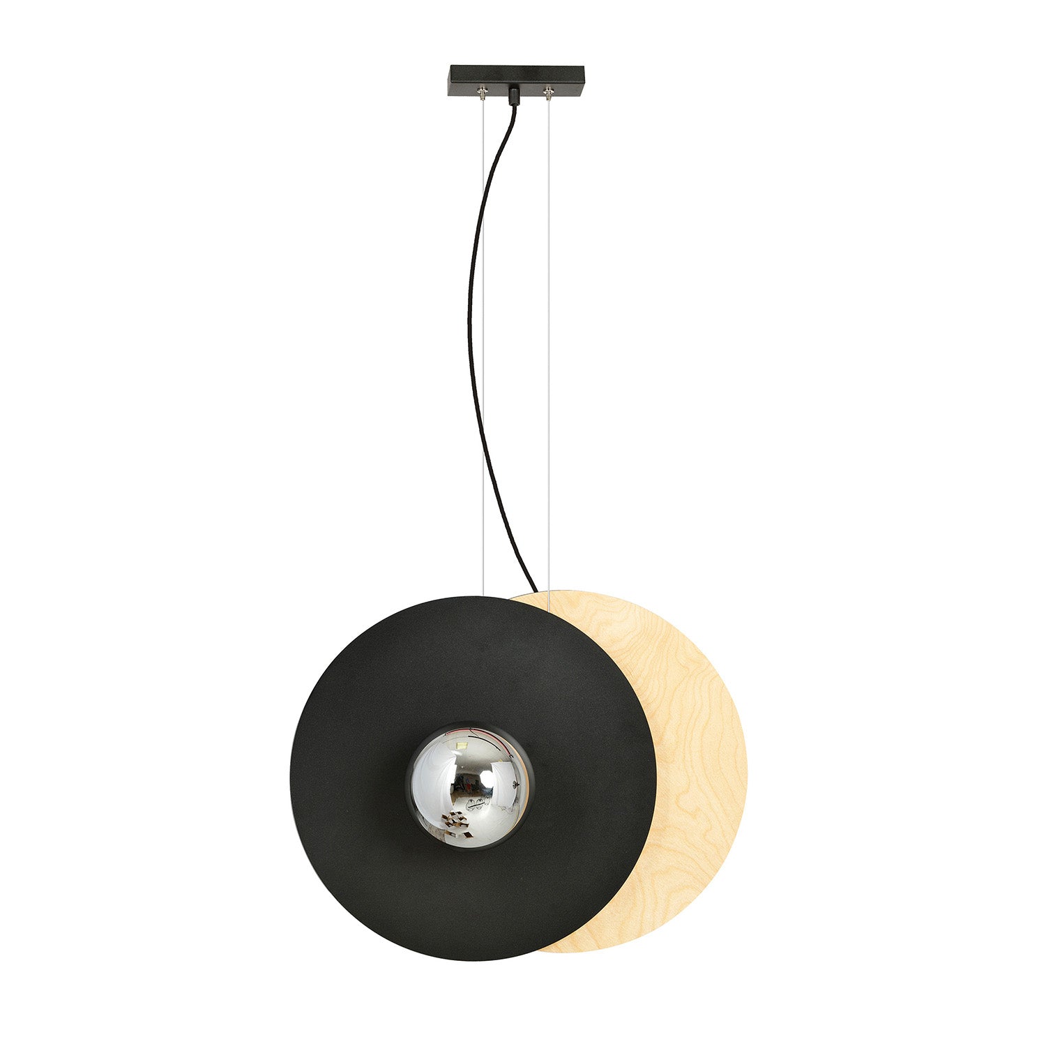 Sospensione Minimal Nordica Brigid 2 Luci In Acciaio Nero E Legno Vetro Fumè