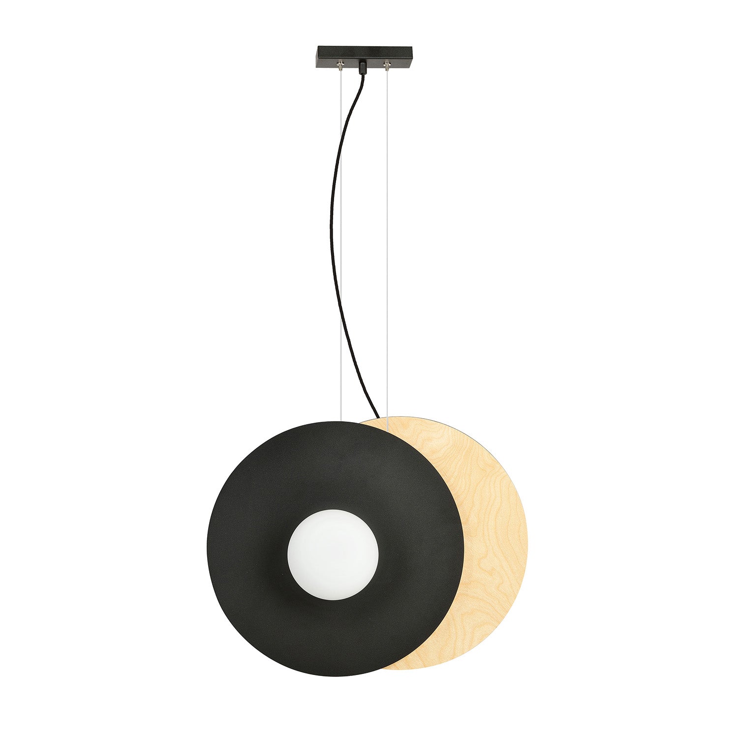 Sospensione Minimal Nordica Brigid 2 Luci In Acciaio Nero E Legno Vetro Bianco