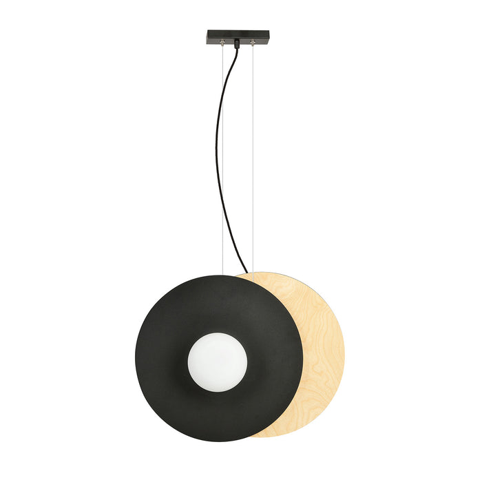 Sospensione Minimal Nordica Brigid 2 Luci In Acciaio Nero E Legno Vetro Bianco