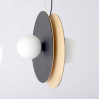 Sospensione Minimal Nordica Brigid 2 Luci In Acciaio Nero E Legno Vetro Bianco