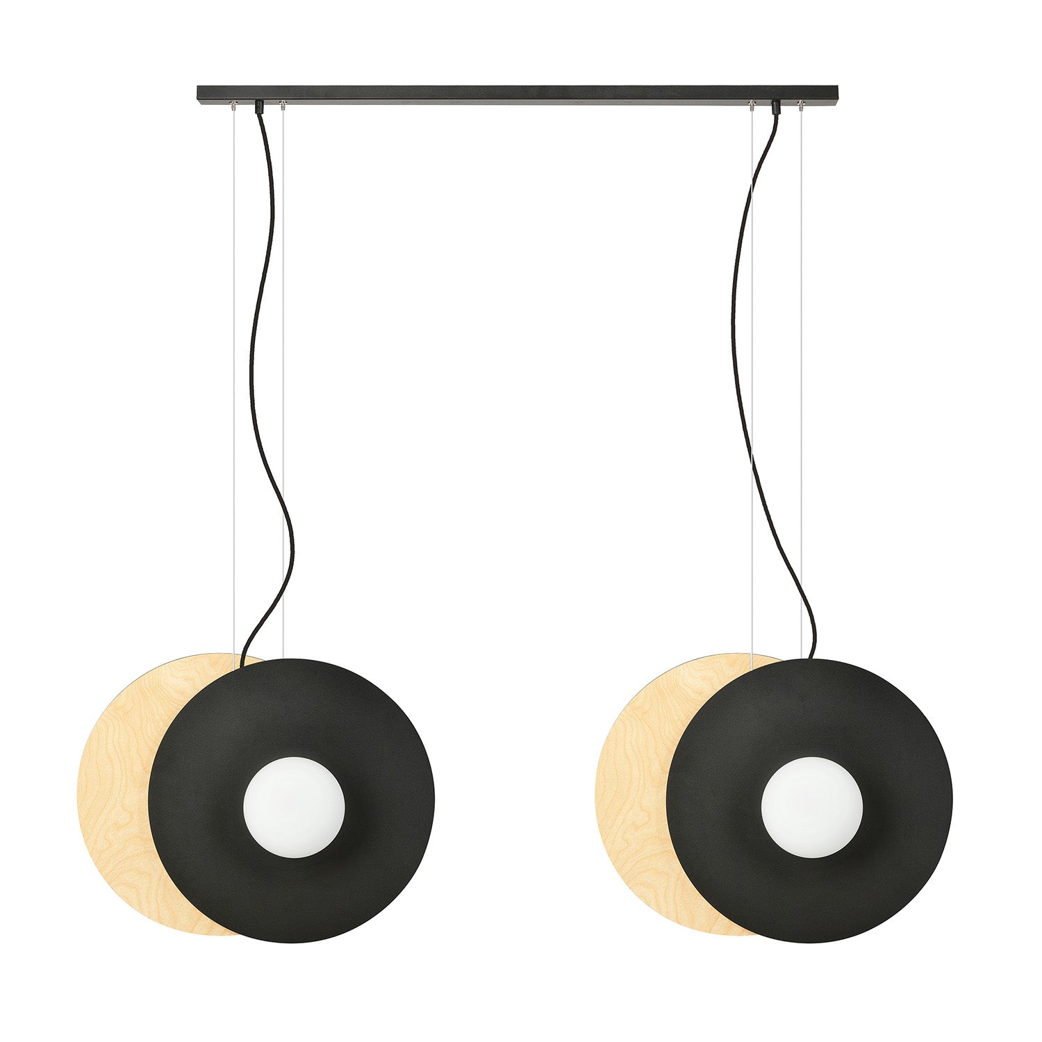 Sospensione Minimal Nordica Brigid 4 Luci In Acciaio Nero E Legno Vetro Bianco