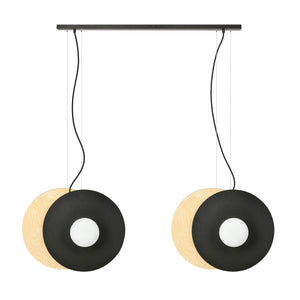 Sospensione Minimal Nordica Brigid 4 Luci In Acciaio Nero E Legno Vetro Bianco