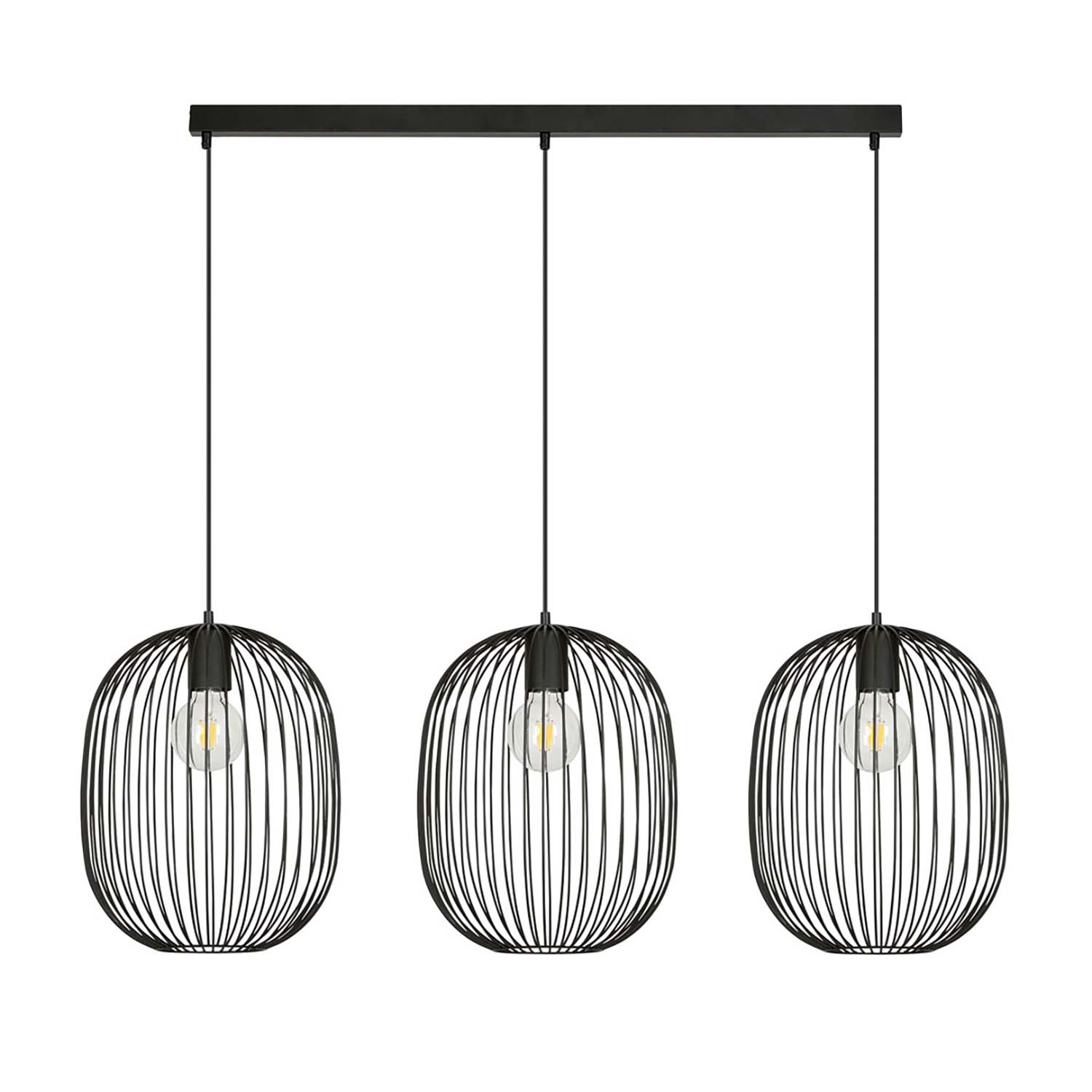 Lampadario Moderno Lugh Acciaio Nero 3 Luci E27 Ip20