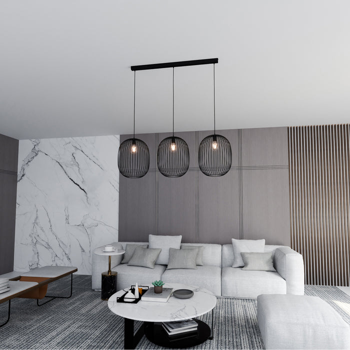 Lampadario Moderno Lugh Acciaio Nero 3 Luci E27 Ip20