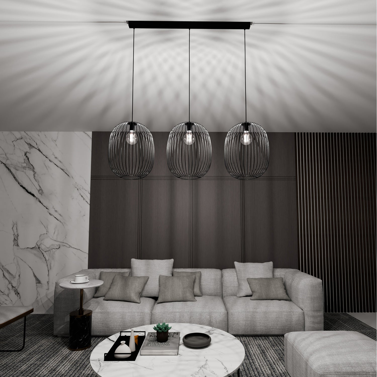 Lampadario Moderno Lugh Acciaio Nero 3 Luci E27 Ip20