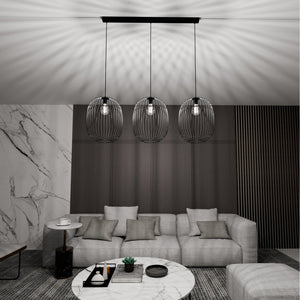 Lampadario Moderno Lugh Acciaio Nero 3 Luci E27 Ip20