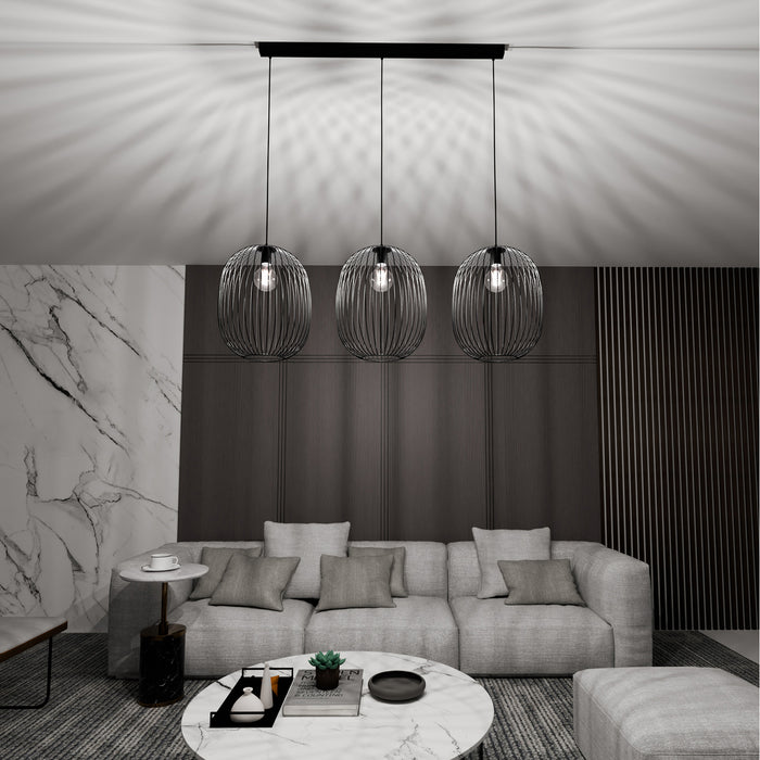 Lampadario Moderno Lugh Acciaio Nero 3 Luci E27 Ip20