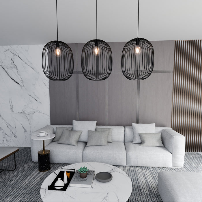 Lampadario Moderno Lugh Acciaio Nero 3 Luci E27 Ip20