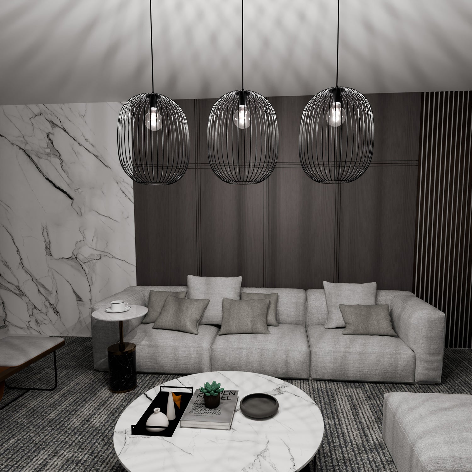 Lampadario Moderno Lugh Acciaio Nero 3 Luci E27 Ip20