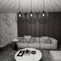 Lampadario Moderno Lugh Acciaio Nero 3 Luci E27 Ip20