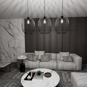 Lampadario Moderno Lugh Acciaio Nero 3 Luci E27 Ip20