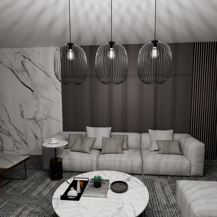 Lampadario Moderno Lugh Acciaio Nero 3 Luci E27 Ip20