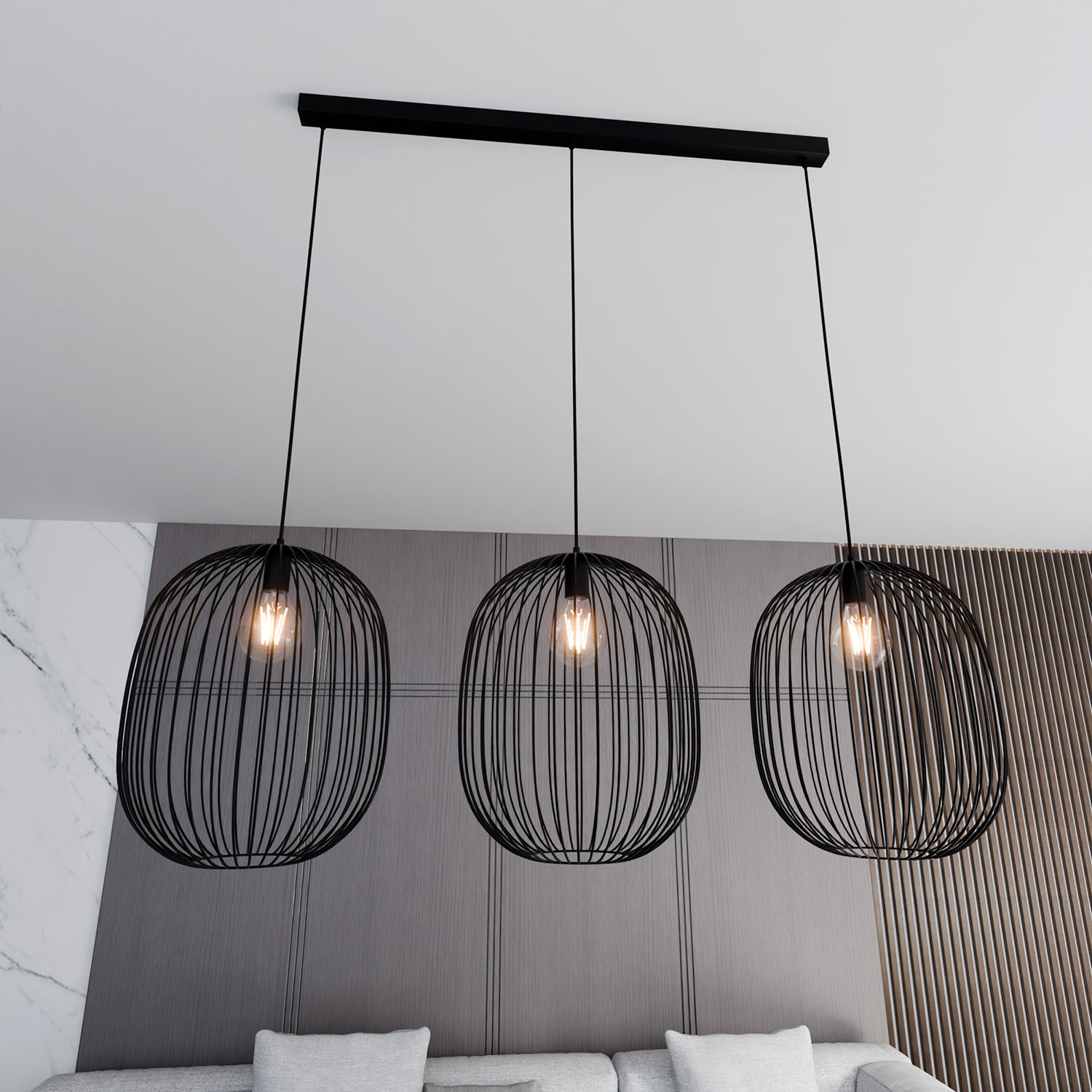 Lampadario Moderno Lugh Acciaio Nero 3 Luci E27 Ip20