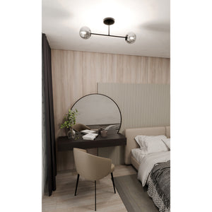 Plafoniera Moderna Morrigan 2 Luci In Acciao Nero E Sfere In Vetro Fumè