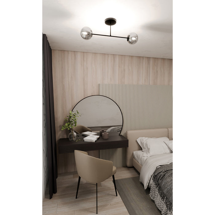 Plafoniera Moderna Morrigan 2 Luci In Acciao Nero E Sfere In Vetro Fumè