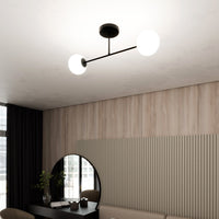 Plafoniera Moderna Morrigan 2 Luci In Acciao Nero E Sfere In Vetro Bianco