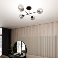 Plafoniera Moderna Morrigan 4 Luci In Acciao Nero E Sfere In Vetro Fumè