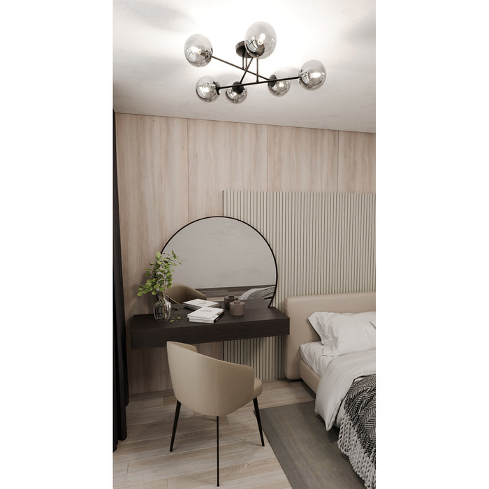 Plafoniera Moderna Morrigan 6 Luci In Acciao Nero E Sfere In Vetro Fumè