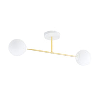 Plafoniera Moderna Magnium 2 Luci In Acciao Oro E Sfere In Vetro Bianco