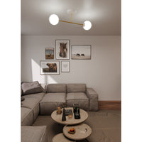 Plafoniera Moderna Magnium 2 Luci In Acciao Oro E Sfere In Vetro Bianco