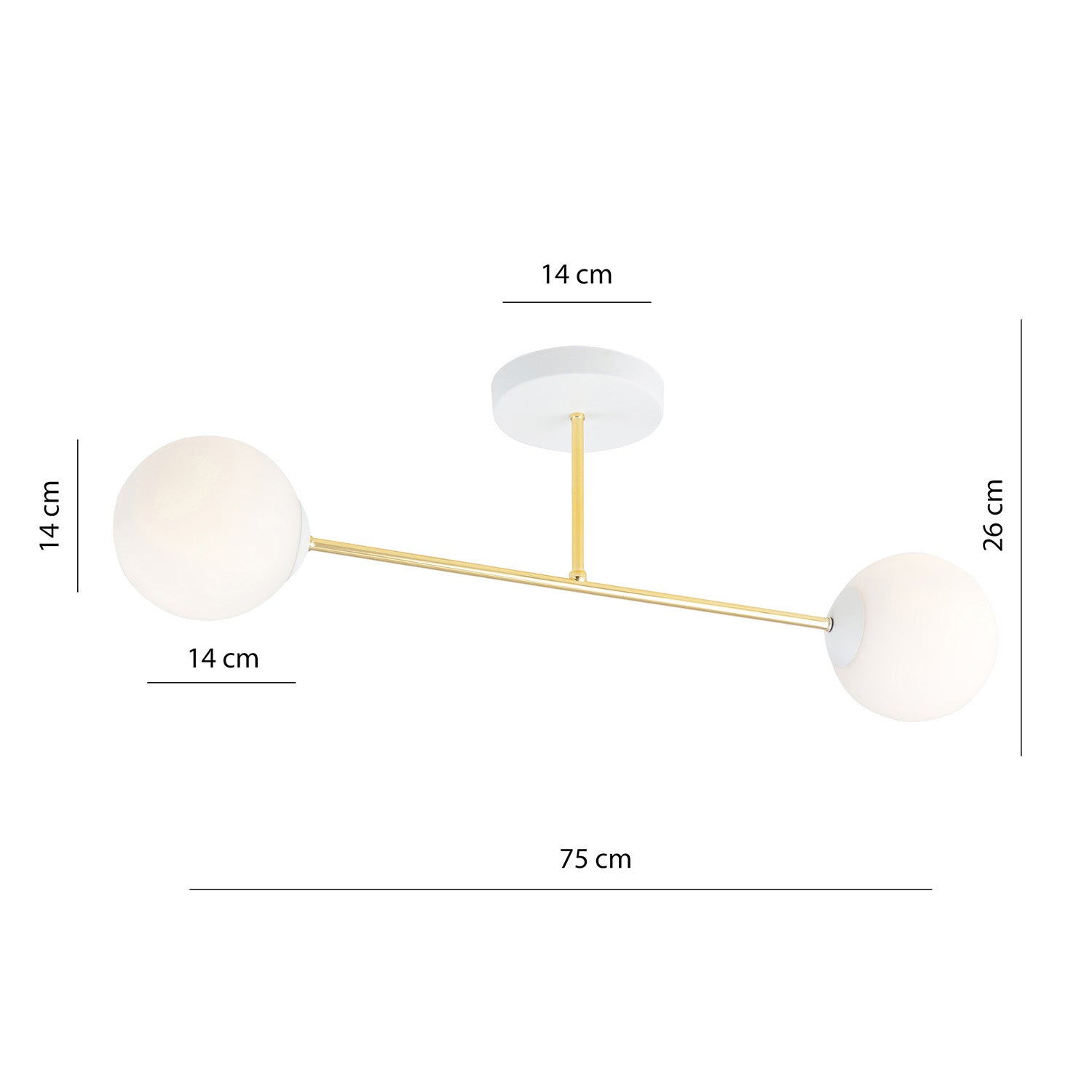 Plafoniera Moderna Magnium 2 Luci In Acciao Oro E Sfere In Vetro Bianco