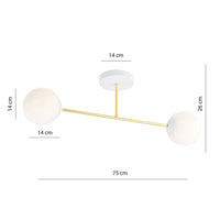 Plafoniera Moderna Magnium 2 Luci In Acciao Oro E Sfere In Vetro Bianco