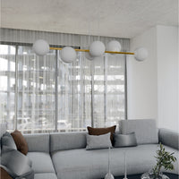 Sospensione Contemporanea Rhiannon 6 Luci In Acciaio Bianco E Oro E Vetro Bianco