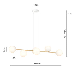 Sospensione Contemporanea Rhiannon 6 Luci In Acciaio Bianco E Oro E Vetro Bianco