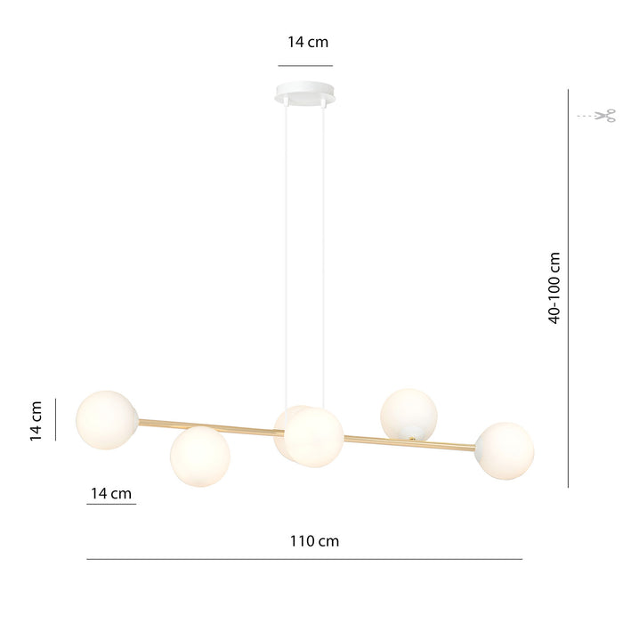 Sospensione Contemporanea Rhiannon 6 Luci In Acciaio Bianco E Oro E Vetro Bianco