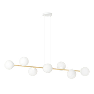 Sospensione Contemporanea Rhiannon 8 Luci In Acciaio Bianco E Oro E Vetro Bianco