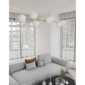 Sospensione Contemporanea Rhiannon 8 Luci In Acciaio Bianco E Oro E Vetro Bianco