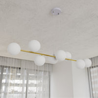 Sospensione Contemporanea Rhiannon 8 Luci In Acciaio Bianco E Oro E Vetro Bianco