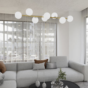 Sospensione Contemporanea Rhiannon 8 Luci In Acciaio Bianco E Oro E Vetro Bianco