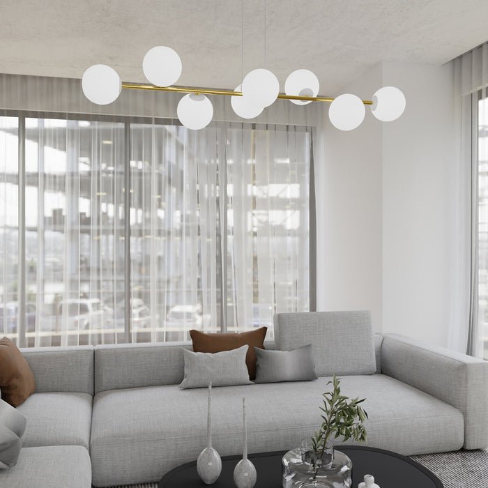 Sospensione Contemporanea Rhiannon 8 Luci In Acciaio Bianco E Oro E Vetro Bianco