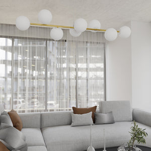 Sospensione Contemporanea Rhiannon 8 Luci In Acciaio Bianco E Oro E Vetro Bianco