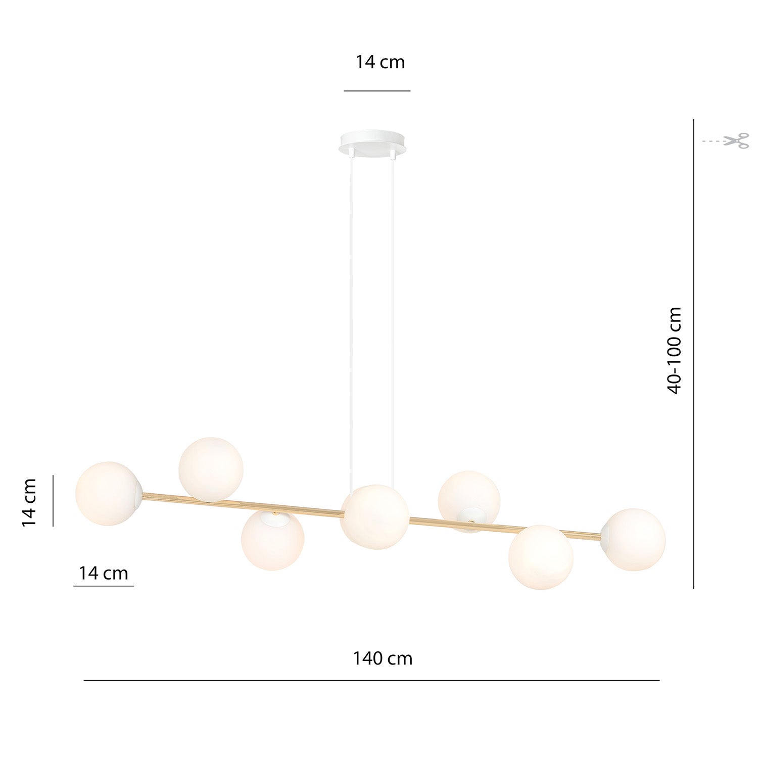 Sospensione Contemporanea Rhiannon 8 Luci In Acciaio Bianco E Oro E Vetro Bianco