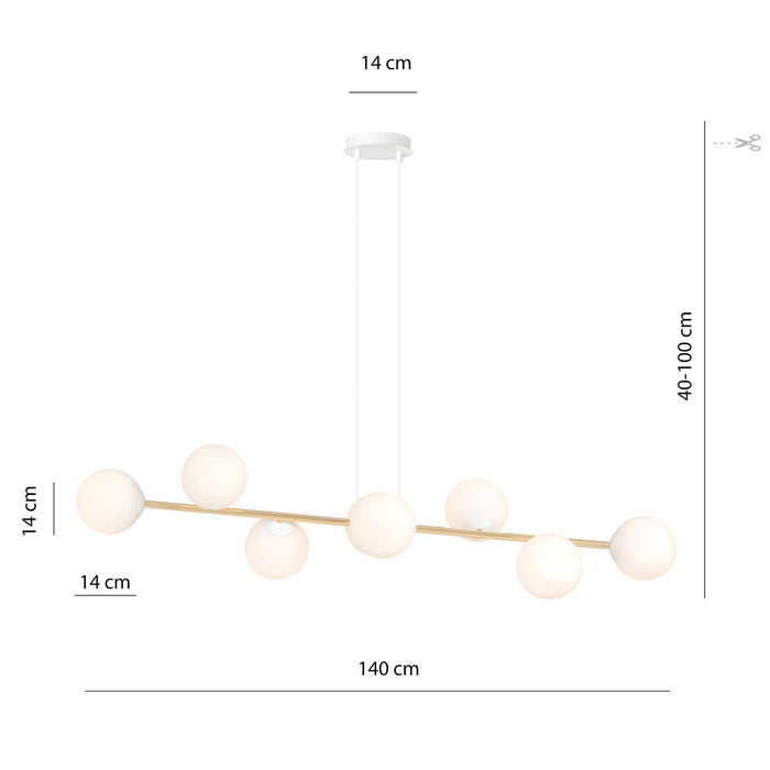 Sospensione Contemporanea Rhiannon 8 Luci In Acciaio Bianco E Oro E Vetro Bianco