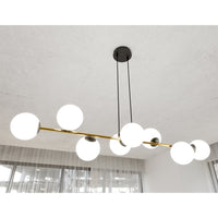 Sospensione Contemporanea Rhiannon 8 Luci In Acciaio Oro E Sfere In Vetro Bianco