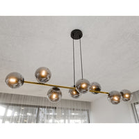 Sospensione Contemporanea Rhiannon 8 Luci In Acciaio Oro E Sfere In Vetro Fumè