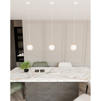 Sospensione Contemporanea Nuada 1 Luce In Acciaio Bianco Sfera Vetro Bianco