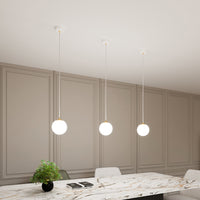 Sospensione Contemporanea Nuada 1 Luce In Acciaio Bianco Sfera Vetro Bianco