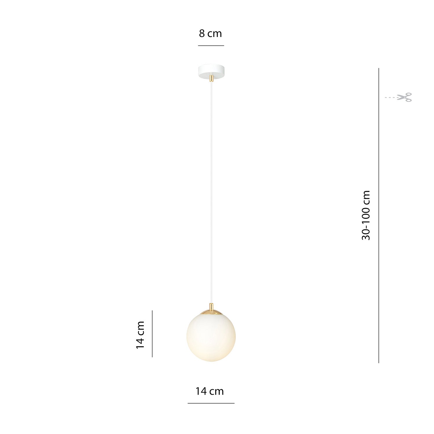 Sospensione Contemporanea Nuada 1 Luce In Acciaio Bianco Sfera Vetro Bianco
