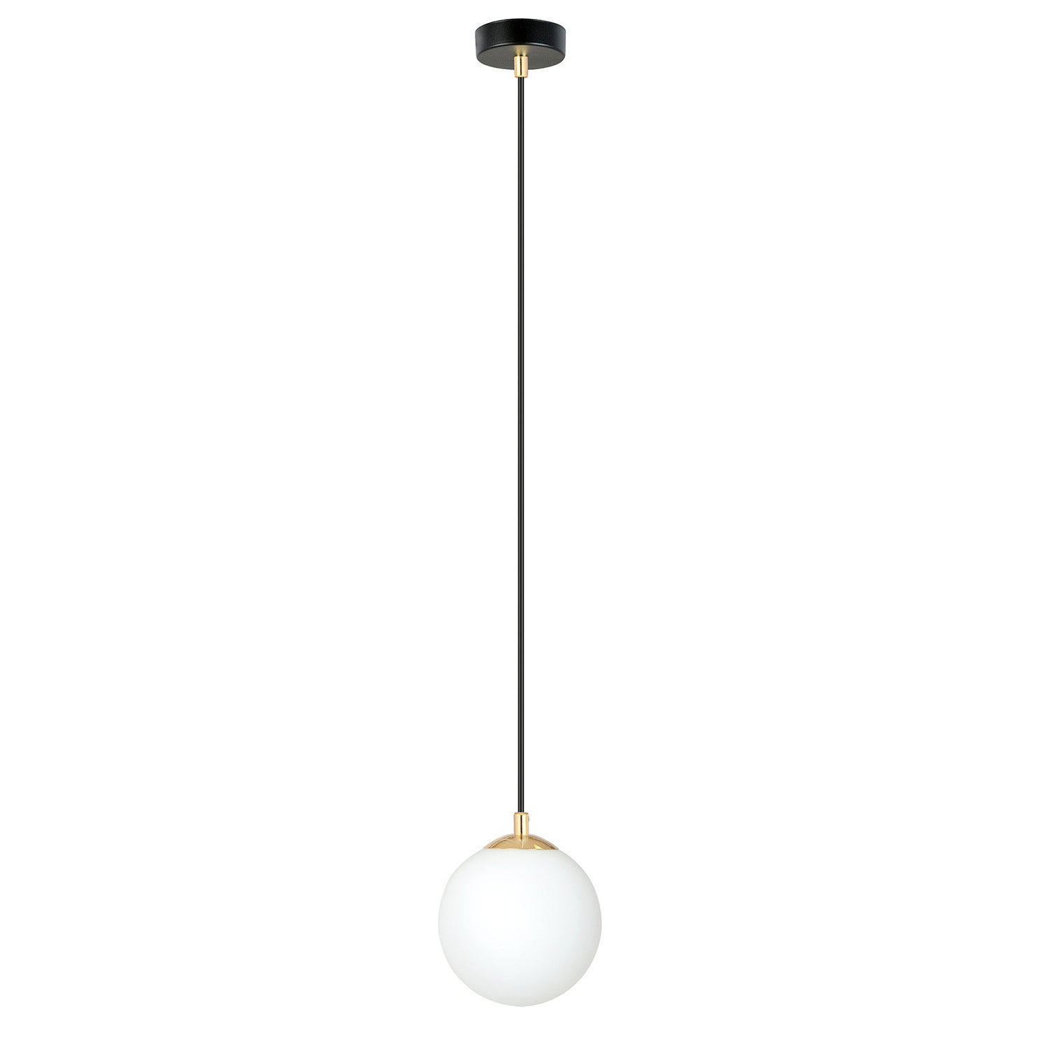 Sospensione Contemporanea Nuada 1 Luce In Acciaio Nero/Oro Sfera Vetro Bianco