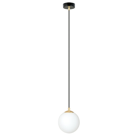 Sospensione Contemporanea Nuada 1 Luce In Acciaio Nero/Oro Sfera Vetro Bianco