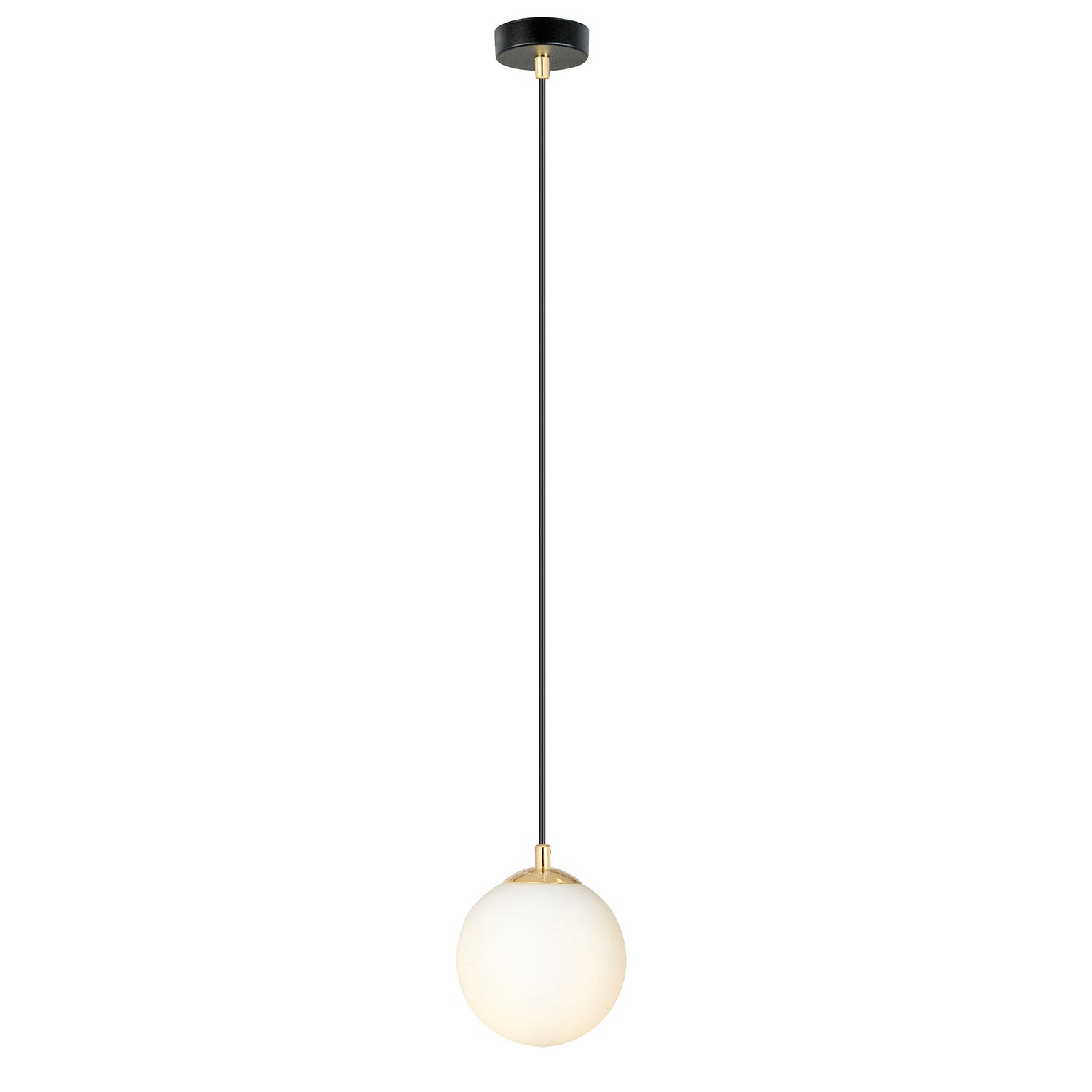 Sospensione Contemporanea Nuada 1 Luce In Acciaio Nero/Oro Sfera Vetro Bianco