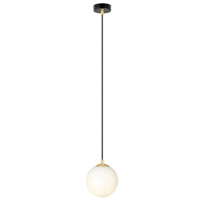 Sospensione Contemporanea Nuada 1 Luce In Acciaio Nero/Oro Sfera Vetro Bianco
