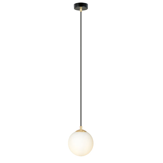 Sospensione Contemporanea Nuada 1 Luce In Acciaio Nero/Oro Sfera Vetro Bianco