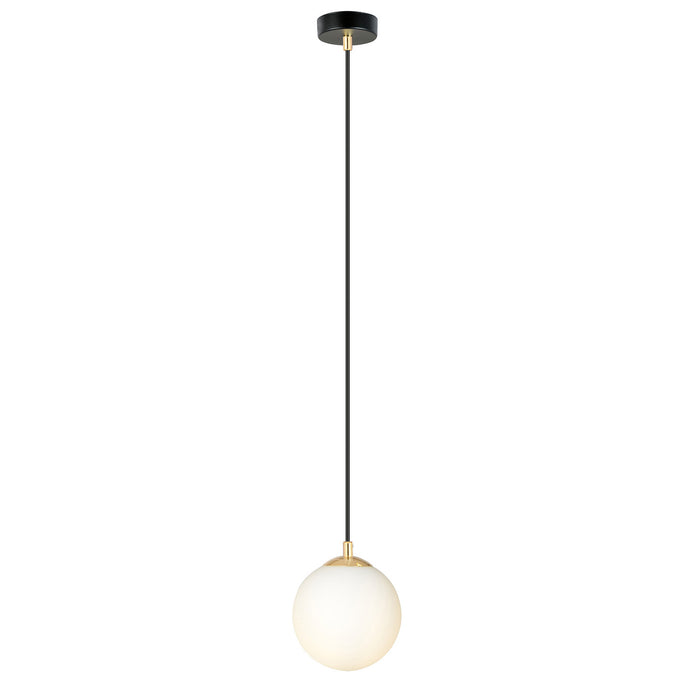 Sospensione Contemporanea Nuada 1 Luce In Acciaio Nero/Oro Sfera Vetro Bianco