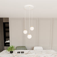 Sospensione Contemporanea Nuada 3 Luci In Acciaio Bianco Sfera Vetro Bianco